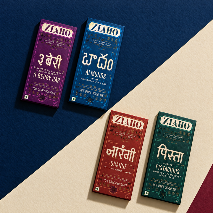 The Four: Flat lay of the four dark chocolate bars