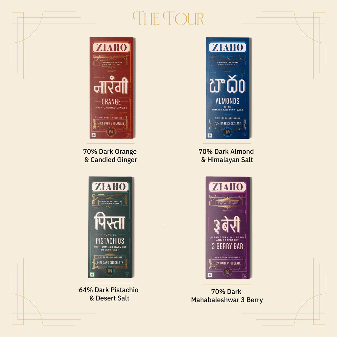 The Four: Contents guide showing the four chocolate flavours